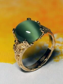 Nephrite Jade Gold Ring Green Cats Eye Effect Chatoyancy Engagement Ring -Mode Bijouterie Magasin nephrite gold ring gabilo 180415 2 master