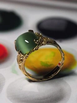 Nephrite Jade Gold Ring Green Cats Eye Effect Chatoyancy Engagement Ring -Mode Bijouterie Magasin nephrite gold ring gabilo 180415 4 master