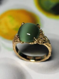 Nephrite Jade Gold Ring Green Cats Eye Effect Chatoyancy Engagement Ring -Mode Bijouterie Magasin nephrite gold ring gabilo 180415 6 master