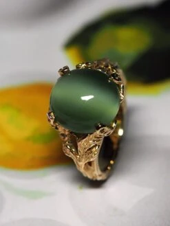 Nephrite Jade Gold Ring Green Cats Eye Effect Chatoyancy Engagement Ring -Mode Bijouterie Magasin nephrite gold ring gabilo 180415 7 master