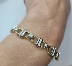 Platinum 18Karat Yellow Gold Handmade Anchor Link Bracelet -Mode Bijouterie Magasin platinum18kt gold bracelet by rock n gold creations wearing master