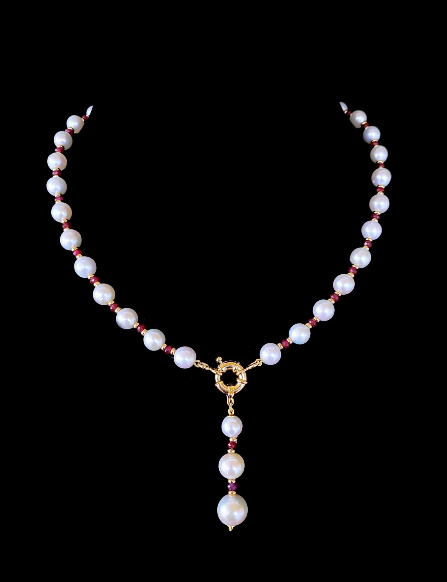 Marina J. Valentines Ruby, Pearl And Solid 14k Yellow Gold Necklace 4 Marina J. Valentines Ruby, Pearl And Solid 14k Yellow Gold Necklace – Image 2