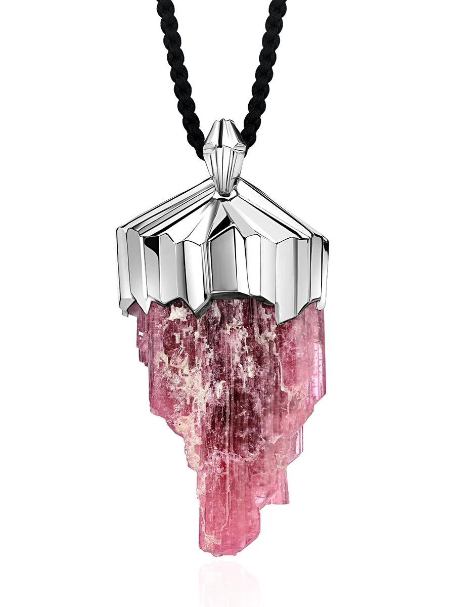 Large Rubellite Tourmaline Crysral Raw Silver Pendant 6 Large Rubellite Tourmaline Crysral Raw Silver Pendant – Image 4