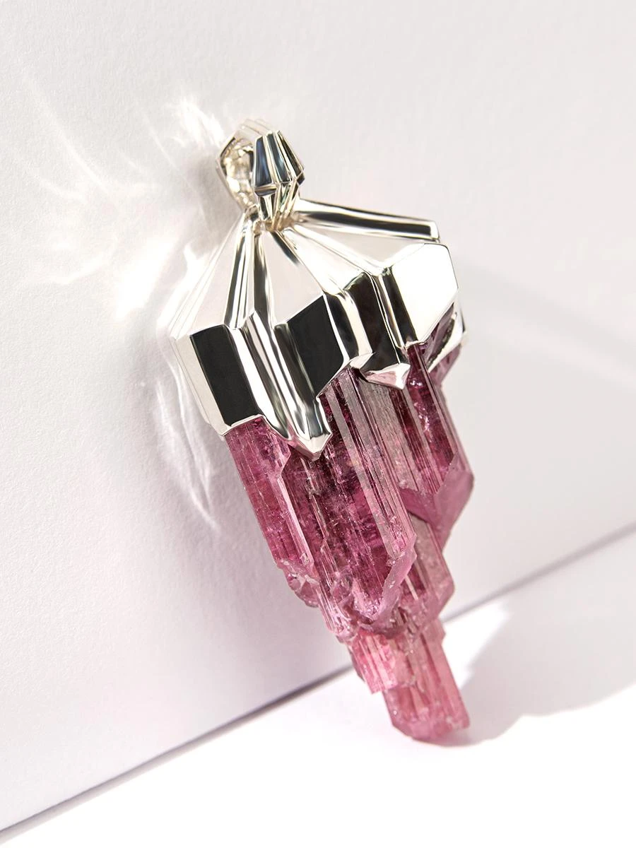 Large Rubellite Tourmaline Crysral Raw Silver Pendant 12 Large Rubellite Tourmaline Crysral Raw Silver Pendant – Image 10