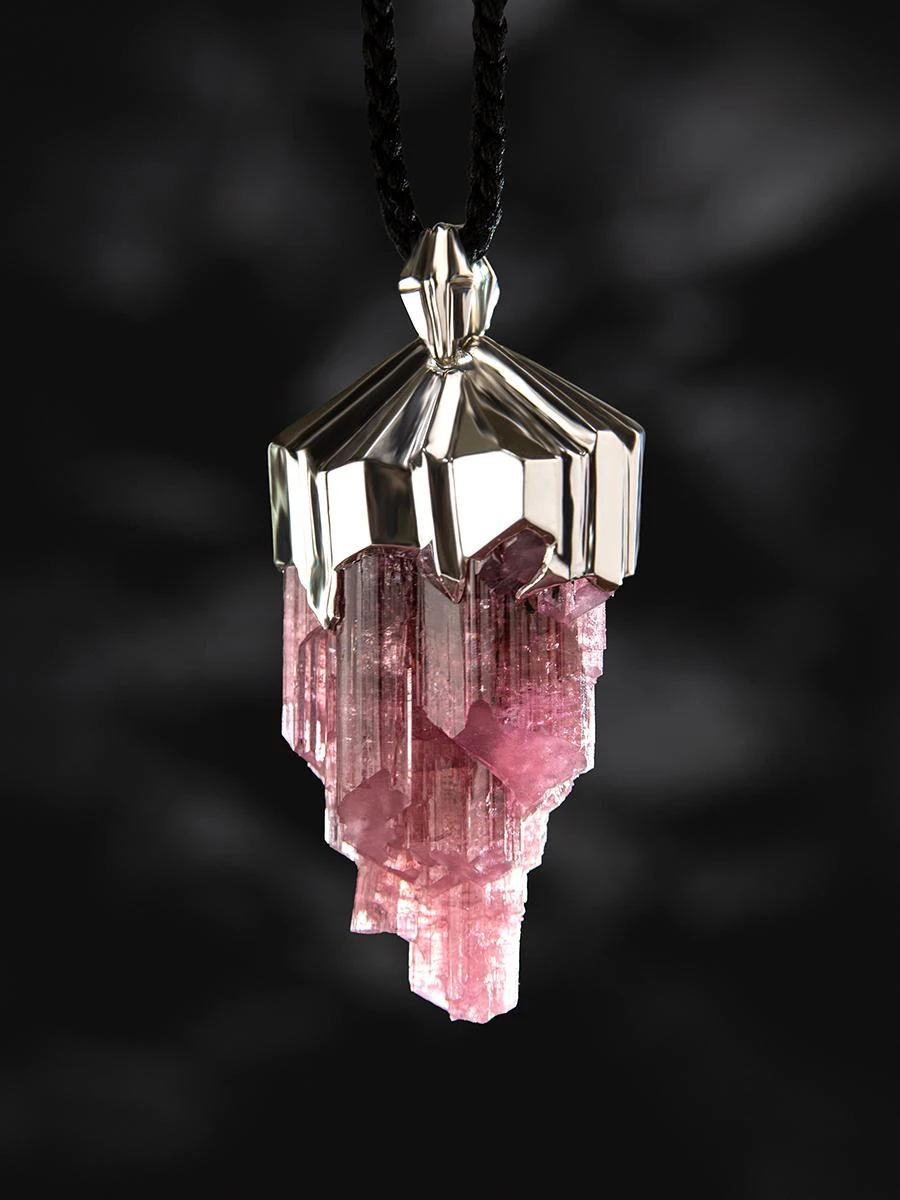 Large Rubellite Tourmaline Crysral Raw Silver Pendant 13 Large Rubellite Tourmaline Crysral Raw Silver Pendant – Image 11