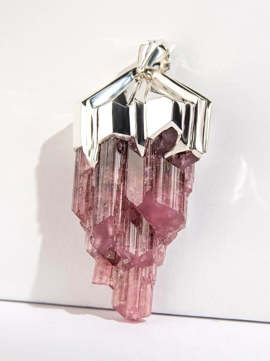 Large Rubellite Tourmaline Crysral Raw Silver Pendant 14 Large Rubellite Tourmaline Crysral Raw Silver Pendant – Image 12