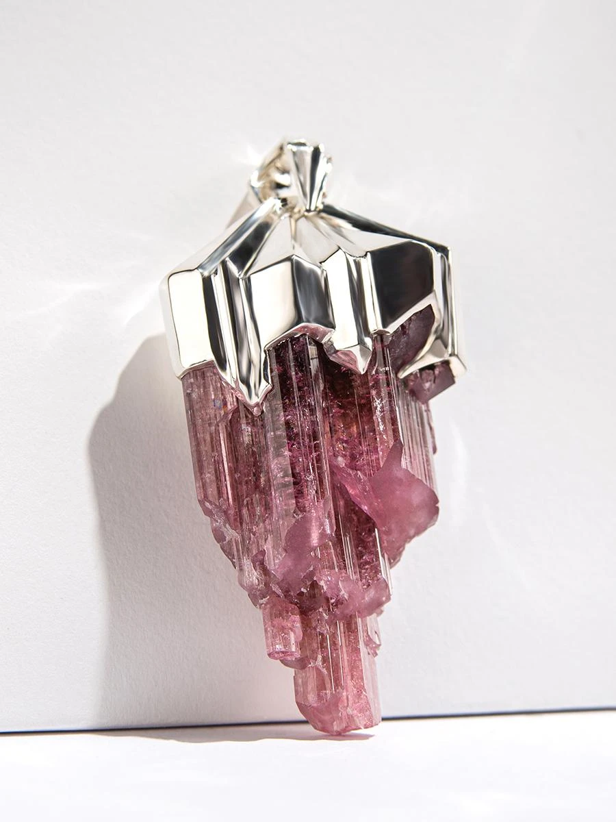 Large Rubellite Tourmaline Crysral Raw Silver Pendant 15 Large Rubellite Tourmaline Crysral Raw Silver Pendant – Image 13