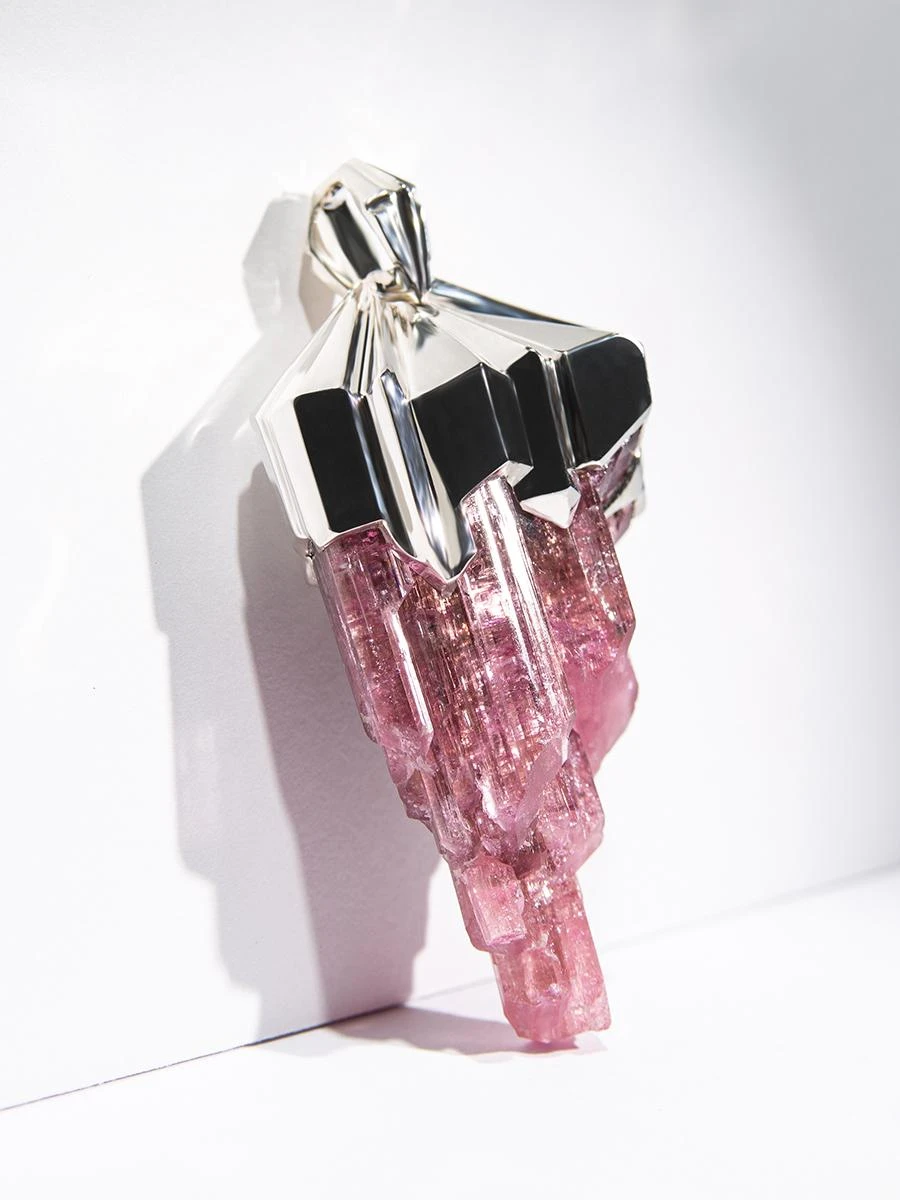 Large Rubellite Tourmaline Crysral Raw Silver Pendant 16 Large Rubellite Tourmaline Crysral Raw Silver Pendant – Image 14