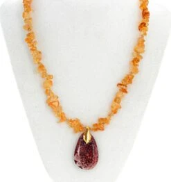 AJD Natural Strawberry Titanium Gemstone & Citrine Chips Glittering 19" Necklace -Mode Bijouterie Magasin rutile111 orig master