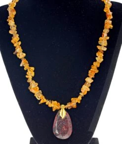 AJD Natural Strawberry Titanium Gemstone & Citrine Chips Glittering 19" Necklace -Mode Bijouterie Magasin rutile11 orig master