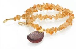 AJD Natural Strawberry Titanium Gemstone & Citrine Chips Glittering 19" Necklace -Mode Bijouterie Magasin rutile orig master