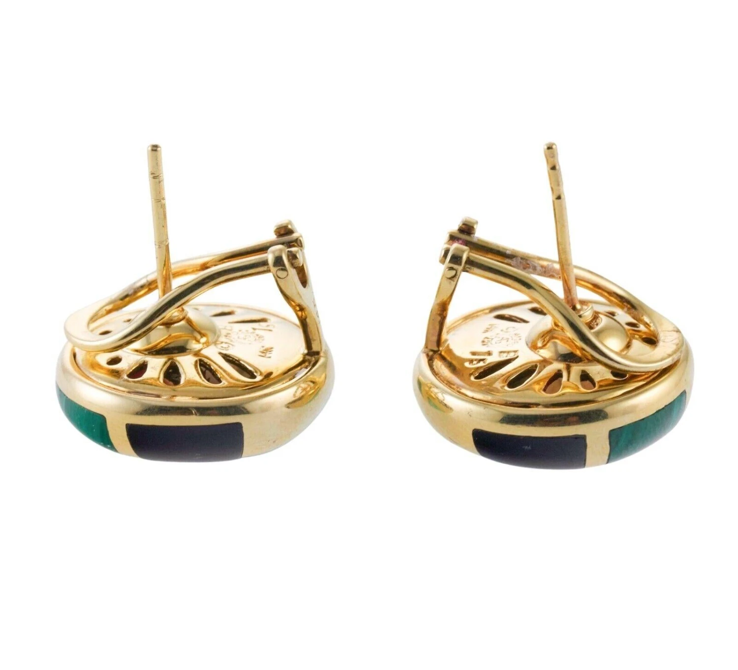 Asch Grossbardt MOP Coral Malachite Turquoise Onyx Inlay Gold Earrings 6 Asch Grossbardt MOP Coral Malachite Turquoise Onyx Inlay Gold Earrings – Image 4