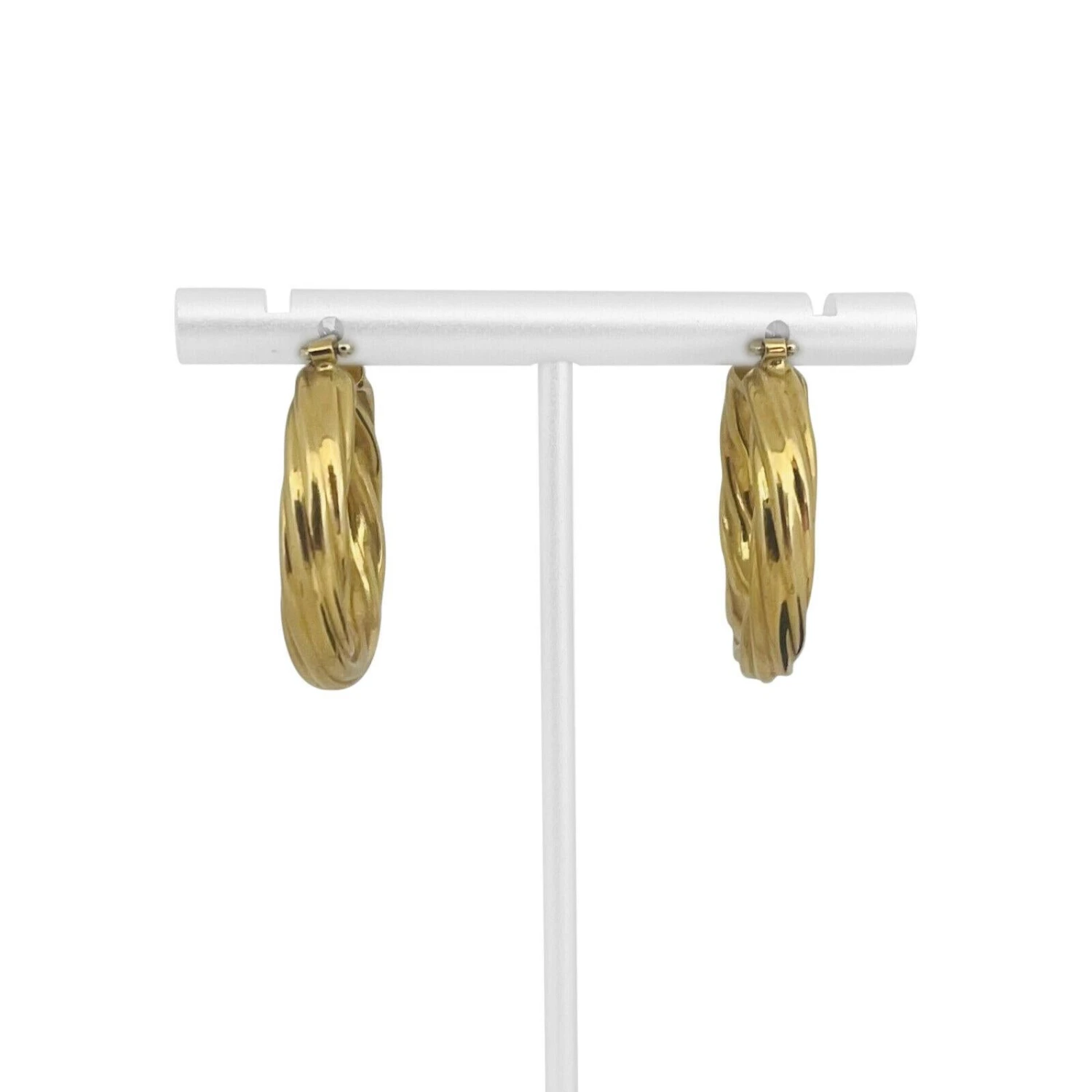 Unknown 18 Karat Yellow Gold Ladies Polished Twisted Hoop Earrings, Italy 4 Unknown 18 Karat Yellow Gold Ladies Polished Twisted Hoop Earrings, Italy – Image 2