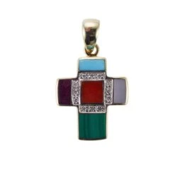 Asch Grossbardt Inlay Malachite Turquoise Coral Diamond Cross Pendant -Mode Bijouterie Magasin s l1600 3bf94f28 05cd 4768 accd 8cbea4347f69 master