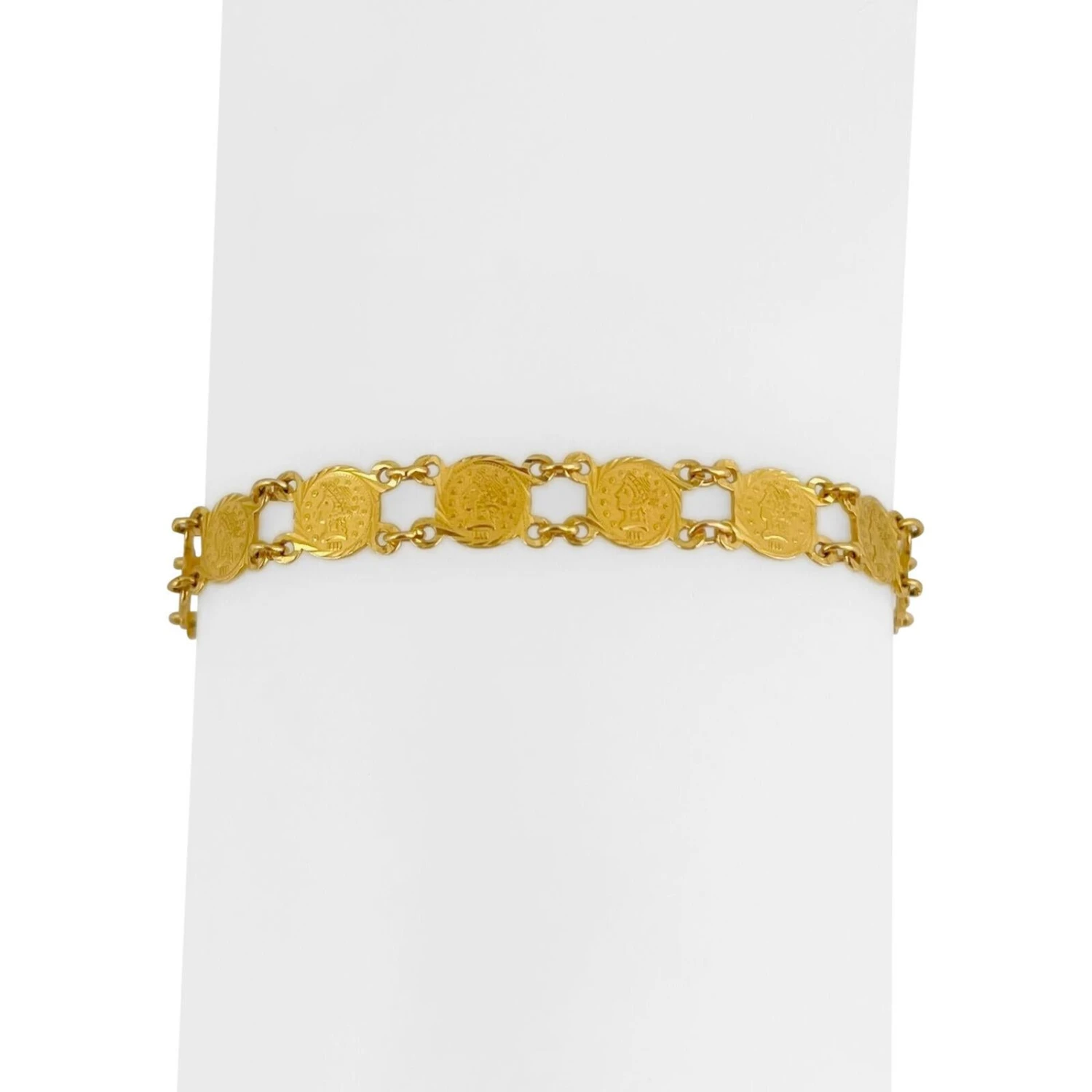 Unknown 22 Karat Yellow Gold Ladies Small Coin Link Bracelet 10 Unknown 22 Karat Yellow Gold Ladies Small Coin Link Bracelet – Image 8