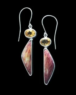 Sterling Silver Spondylous Oyster Shell & Citrine Earrings -Mode Bijouterie Magasin se59 1 master