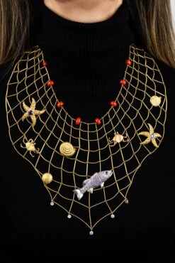 "Costis" SeaLife Net Necklace, 100% Hand Crafted, Exclusive Work Of Wearable Art -Mode Bijouterie Magasin sea life net necklace worn master