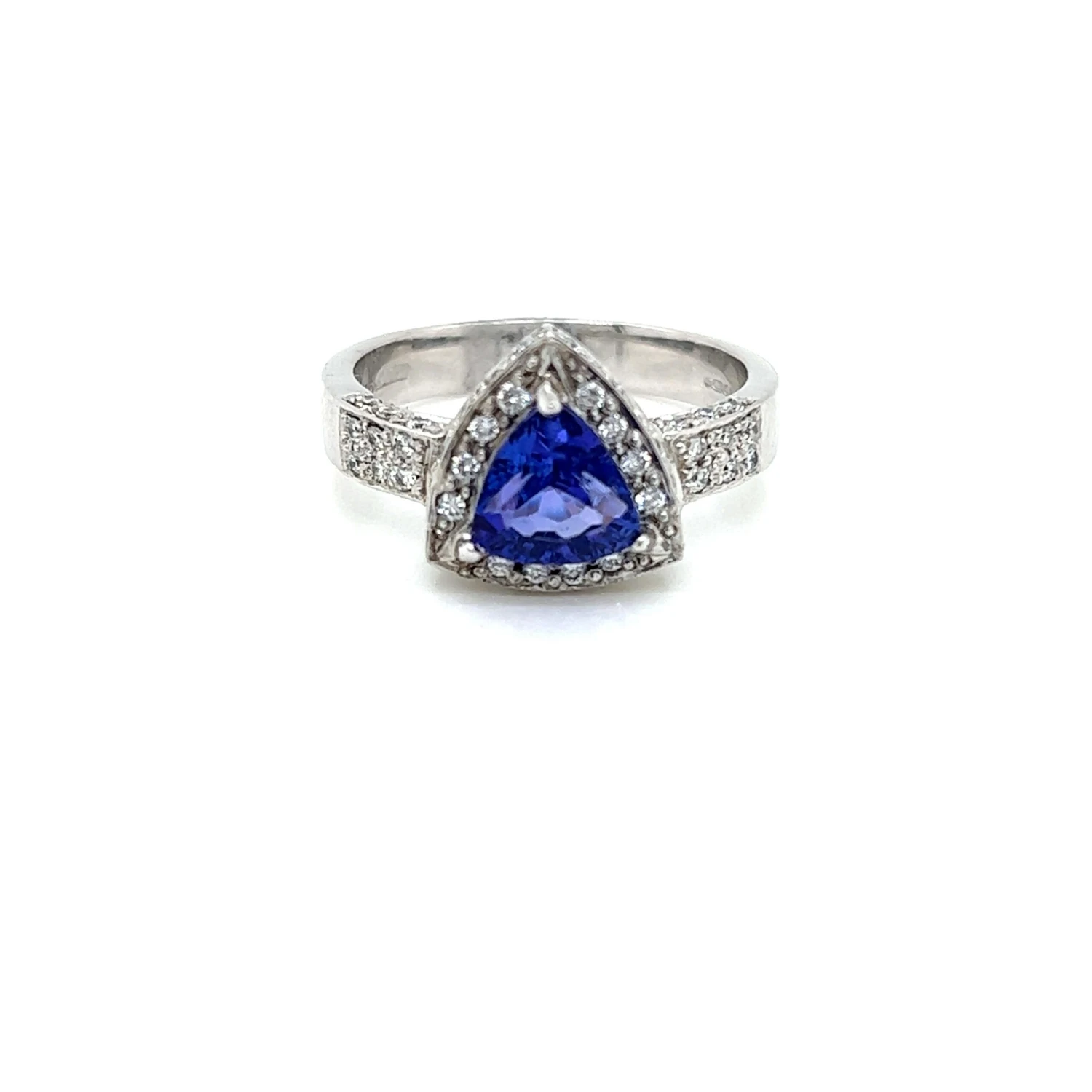 Unknown 2.1 Carat Trillion Cut Tanzanite And Diamond Ring In 18K White Gold 4 Unknown 2.1 Carat Trillion Cut Tanzanite And Diamond Ring In 18K White Gold – Image 2