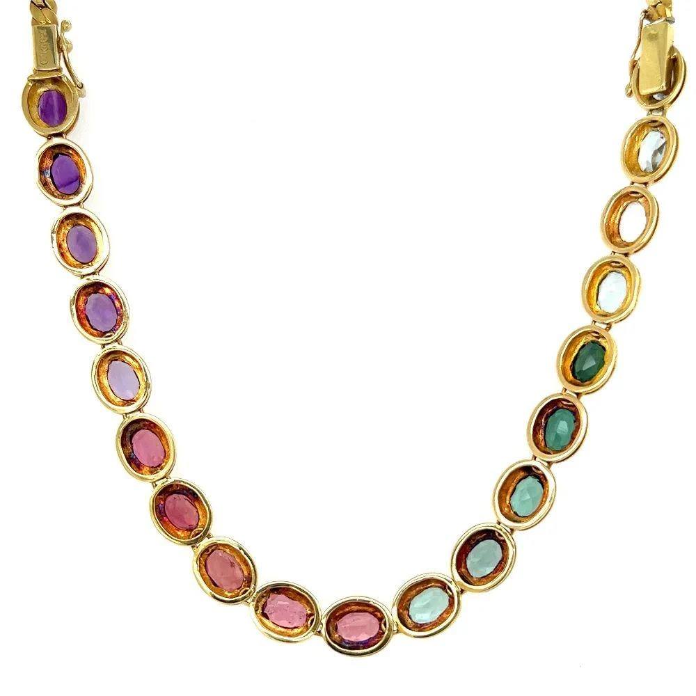 Unknown Vintage Multi Gemstone Rainbow Gold Link Necklace Estate Fine Jewelry 7 Unknown Vintage Multi Gemstone Rainbow Gold Link Necklace Estate Fine Jewelry – Image 5