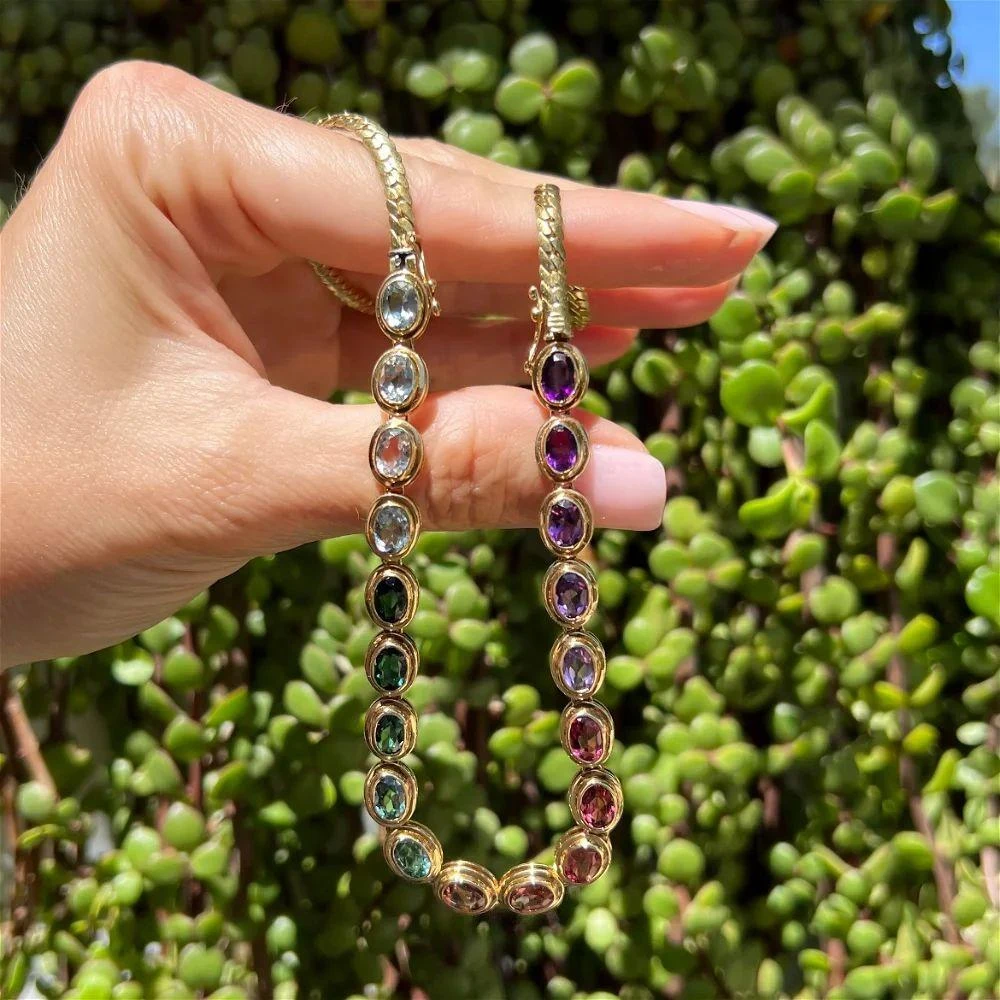 Unknown Vintage Multi Gemstone Rainbow Gold Link Necklace Estate Fine Jewelry 5 Unknown Vintage Multi Gemstone Rainbow Gold Link Necklace Estate Fine Jewelry – Image 3