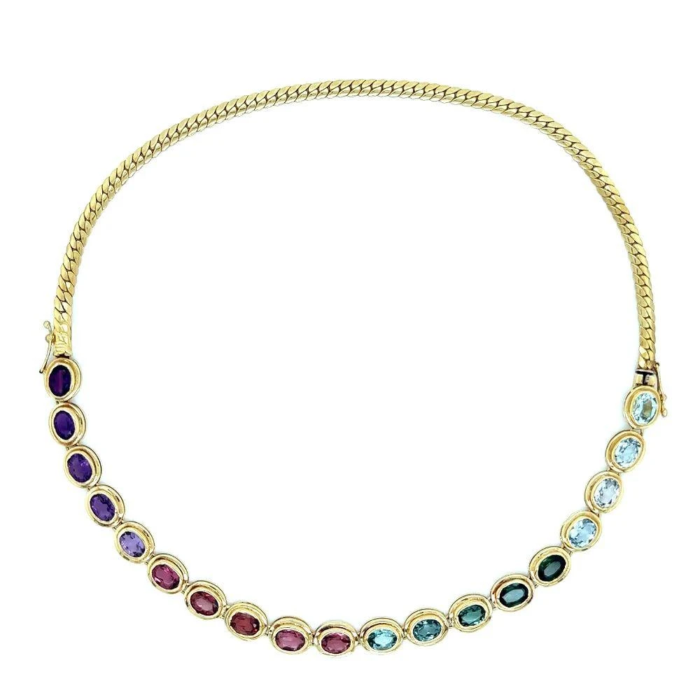 Unknown Vintage Multi Gemstone Rainbow Gold Link Necklace Estate Fine Jewelry 6 Unknown Vintage Multi Gemstone Rainbow Gold Link Necklace Estate Fine Jewelry – Image 4