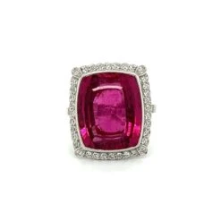 Unknown 14.31 Cushion Rubellite Tourmaline And Diamond Platinum Ring Estate Fine Jewelry 11 Unknown 14.31 Cushion Rubellite Tourmaline And Diamond Platinum Ring Estate Fine Jewelry -Mode Bijouterie Magasin tp master
