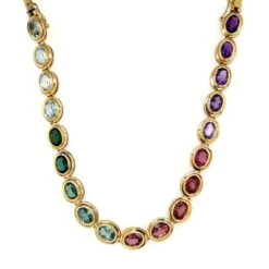 Unknown Vintage Multi Gemstone Rainbow Gold Link Necklace Estate Fine Jewelry 8 Unknown Vintage Multi Gemstone Rainbow Gold Link Necklace Estate Fine Jewelry -Mode Bijouterie Magasin tp master 3