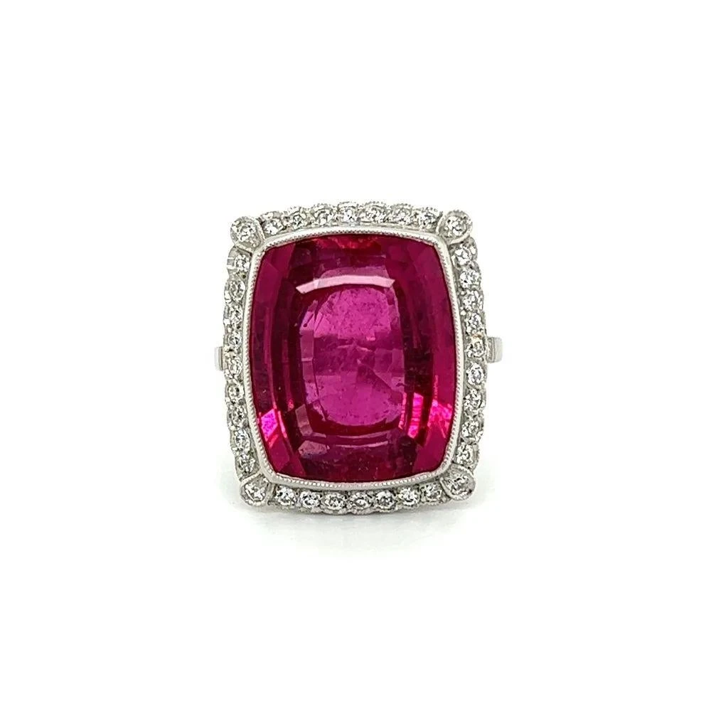 Unknown 14.31 Cushion Rubellite Tourmaline And Diamond Platinum Ring Estate Fine Jewelry 7 Unknown 14.31 Cushion Rubellite Tourmaline And Diamond Platinum Ring Estate Fine Jewelry – Image 5