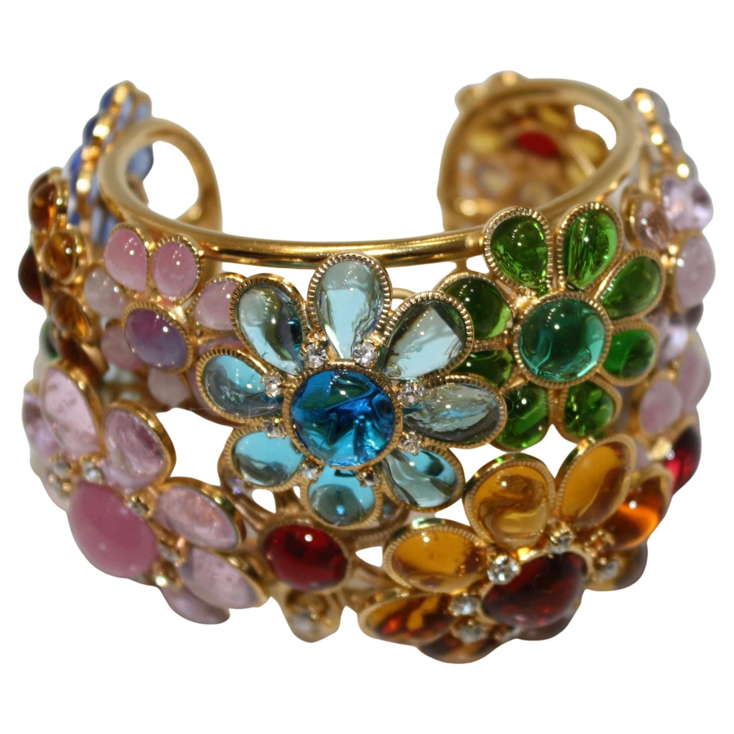 Unknown Pate De Verre Multicolor Flower Cuff 3 Unknown Pate De Verre Multicolor Flower Cuff