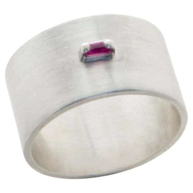 Ruby Sterling Silver Wide Ring, US7.25 3 Ruby Sterling Silver Wide Ring, US7.25