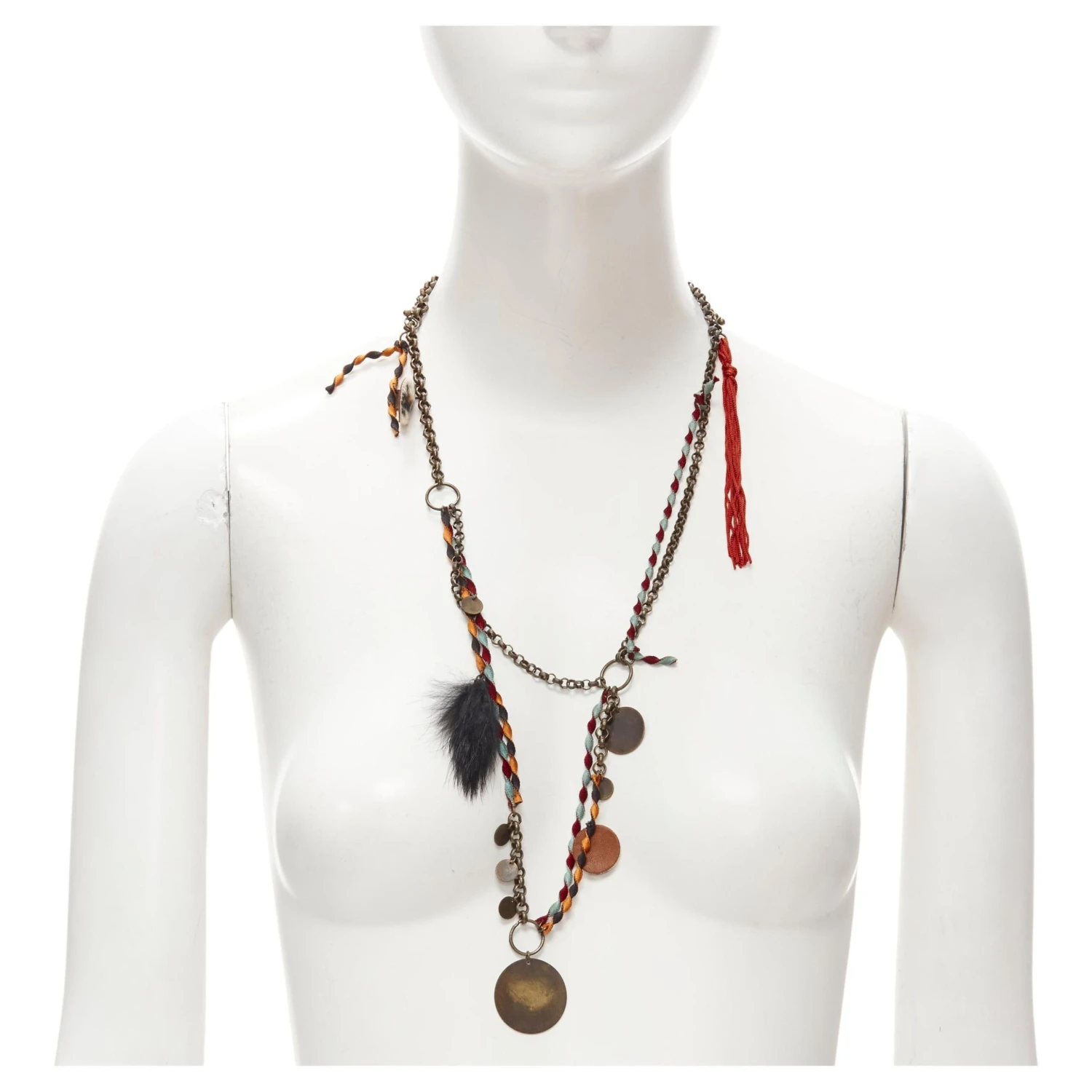 Unknown MEDICINE DOUCE PARIS Leopard Trim Copper-tone Necklace Fur Ring Set 3 Unknown MEDICINE DOUCE PARIS Leopard Trim Copper-tone Necklace Fur Ring Set