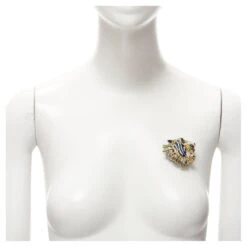 New GUCCI Alessandro Michele Gold Tone Metal Enamel Crystal Tiger Pin Brooch