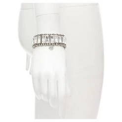 Unknown PHILLIPE AUDIBERT Antique Silver Bead Baguette Crystal Elastic Bracelet