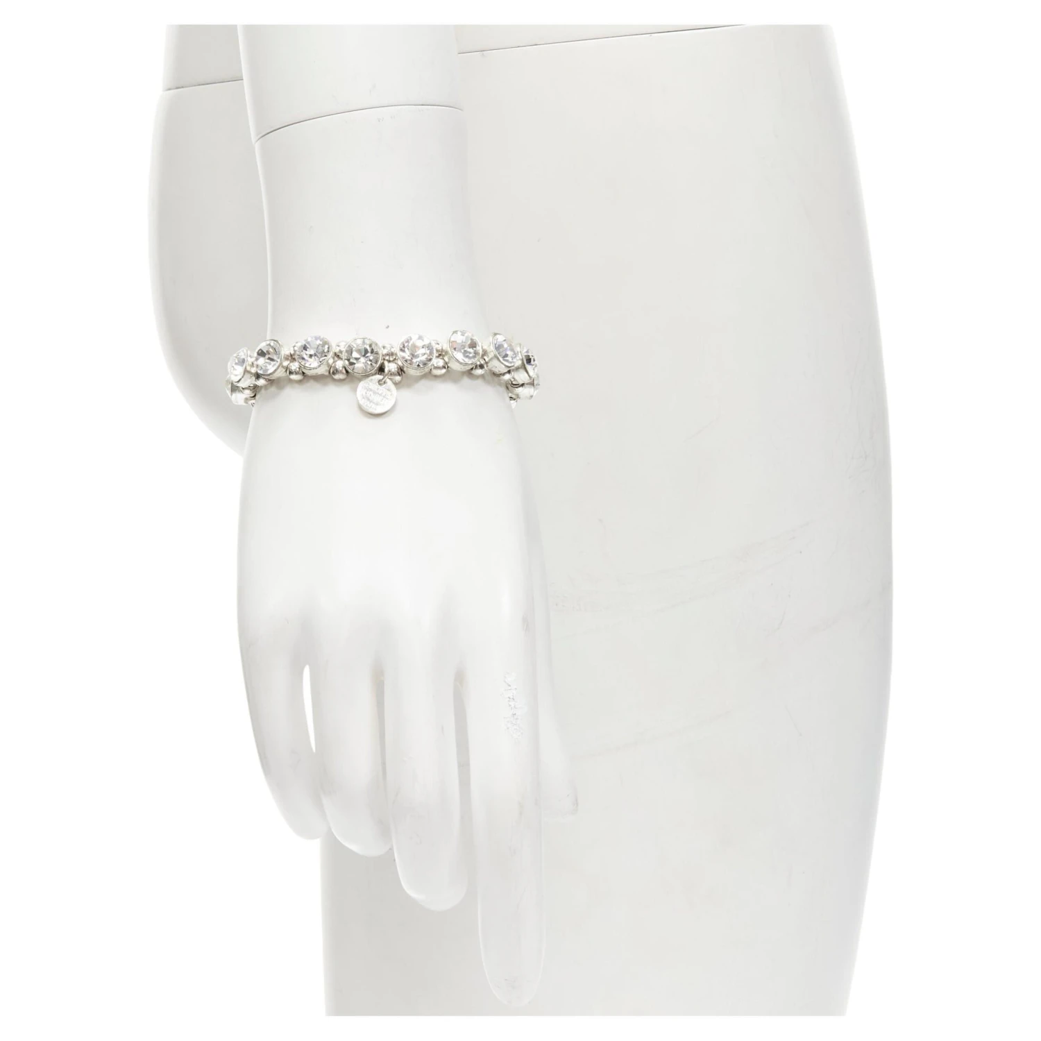 Unknown PHILLIPE AUDIBERT Silver Round Crystal Beads Chain Elastic Bracelet 3 Unknown PHILLIPE AUDIBERT Silver Round Crystal Beads Chain Elastic Bracelet