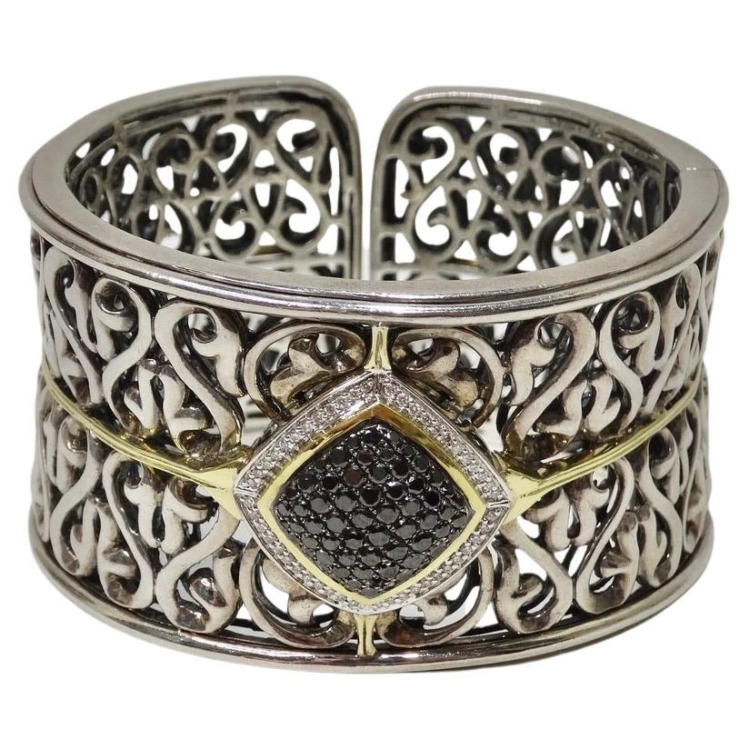 Charles Krypell Sterling Silver, Gold And Black And White Diamond Cuff Bracelet 3 Charles Krypell Sterling Silver, Gold And Black And White Diamond Cuff Bracelet