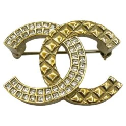 CHANEL By KARL LAGERFELD Light Gold Tone Quilted CC Brooch, 2017