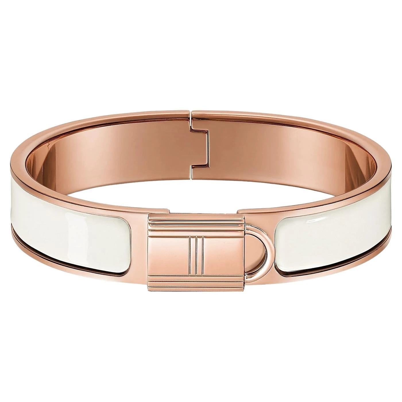 Hermes Clic Cadenas Bracelet White Enamel Rose Gold Plated Hardware Size PM 17cm 3 Hermes Clic Cadenas Bracelet White Enamel Rose Gold Plated Hardware Size PM 17cm
