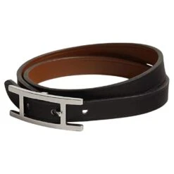 Hermes Behapi Double Tour Bracelet Black / Fauve Size T4 17.5cm