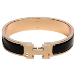 Hermes Clic H Bracelet Black Enamel With Rose Gold-plated Hardware Size GM 19cm