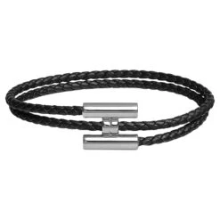 Hermes Tournis Tressé Bracelet Black Swift Calf Size T4 17.5cm