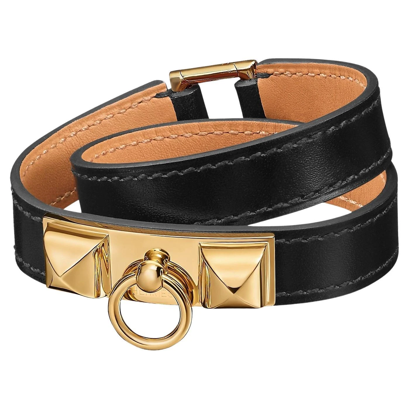 Hermes Rivale Double Tour Bracelet Black Box Calfskin Size T1 14.5cm 3 Hermes Rivale Double Tour Bracelet Black Box Calfskin Size T1 14.5cm