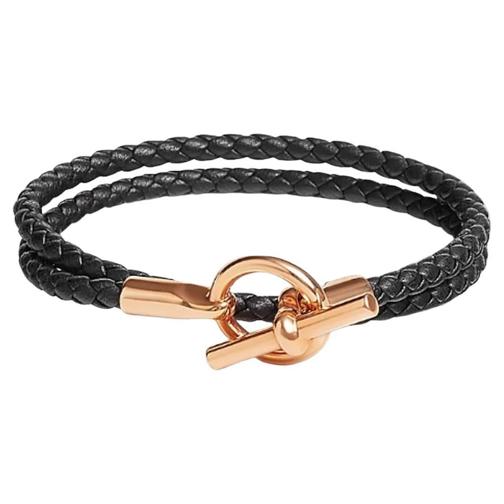 Hermes Glenan Double Tour Bracelet Black Swift Calfskin Size T2 15.5cm 3 Hermes Glenan Double Tour Bracelet Black Swift Calfskin Size T2 15.5cm