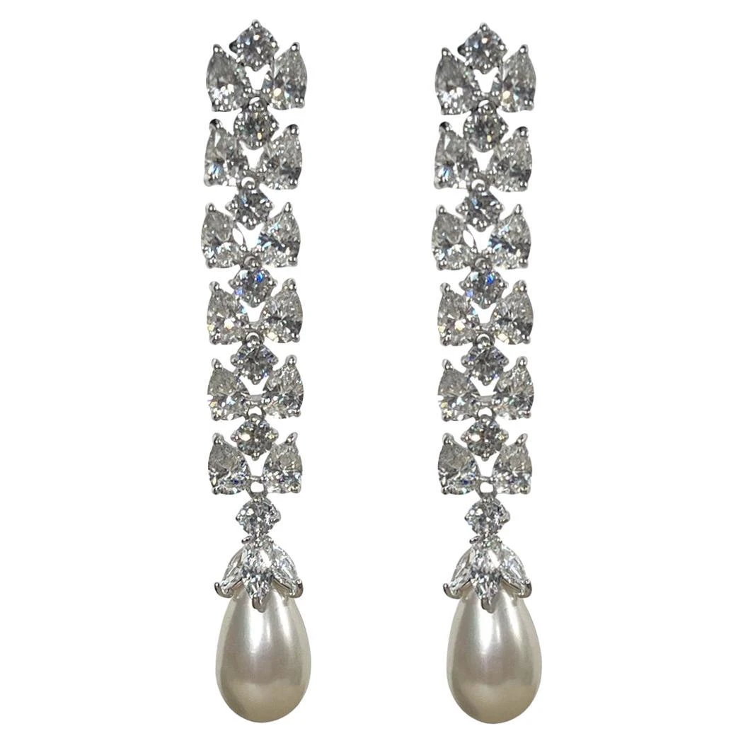 Vintage Costume Jewelry Diamanté Pearl Sterling Long Dangly Earrings 3 Vintage Costume Jewelry Diamanté Pearl Sterling Long Dangly Earrings