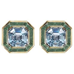 Luminous Asscher Stud Earrings, Blue & Green Sapphire, 10kt, 5.40ct