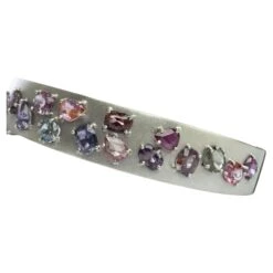 Unknown Certified 6.10 Ctw Natural Origin Mixed Sapphire And Ruby Platinum Silver Bangle