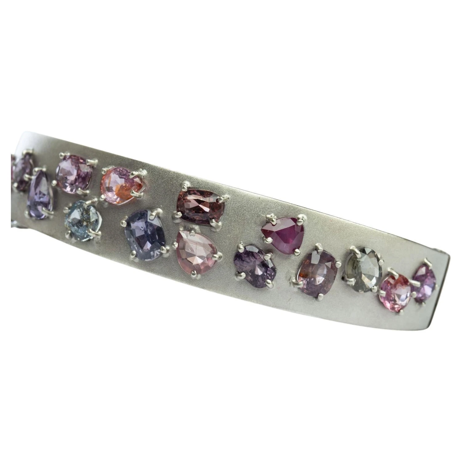 Unknown Certified 6.10 Ctw Natural Origin Mixed Sapphire And Ruby Platinum Silver Bangle 3 Unknown Certified 6.10 Ctw Natural Origin Mixed Sapphire And Ruby Platinum Silver Bangle