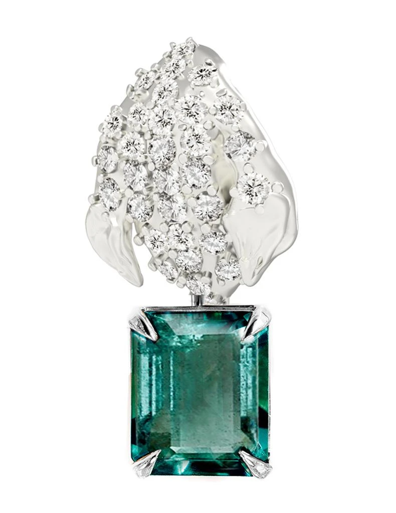 White Gold Contemporary Peony Petal Clip-On Earrings With Emeralds, 62 Diamonds 12 White Gold Contemporary Peony Petal Clip-On Earrings With Emeralds, 62 Diamonds – Image 10